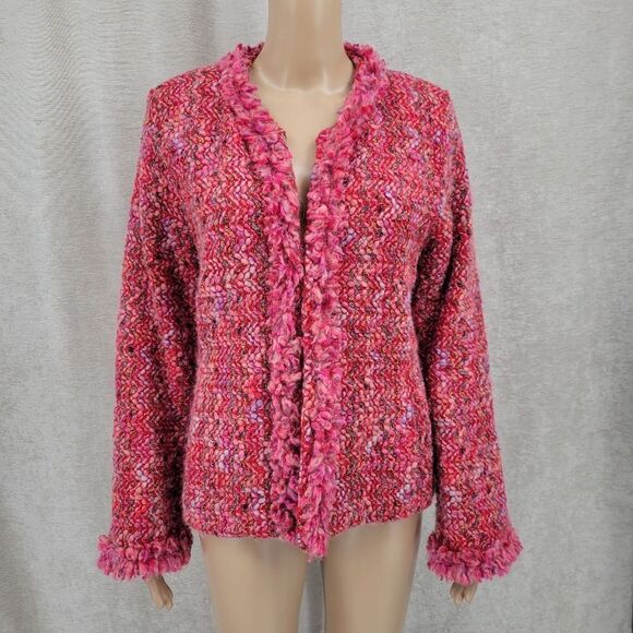 Sigrid Olsen Pink Tweed Fiber Art Blazer Jacket Women's Petite Medium - Picture 1 of 14
